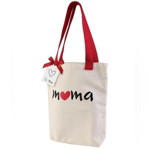 Canvas Tote Bag Off-White with Red Heart for Moms Mothers Day Baby Shower Gift